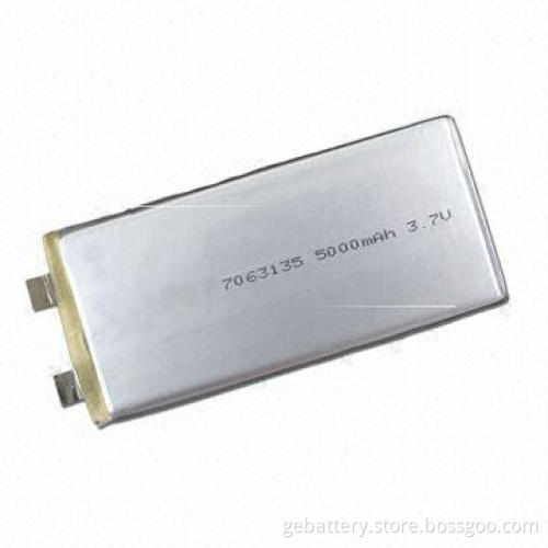 Lithium Polymer Battery, 5,000mAh Nominal Capacity, Measuring 7 x 63 x 135mm